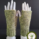 Fingerless Gloves. Variegated Green Tweed. Crochet Fingerless Mittens.