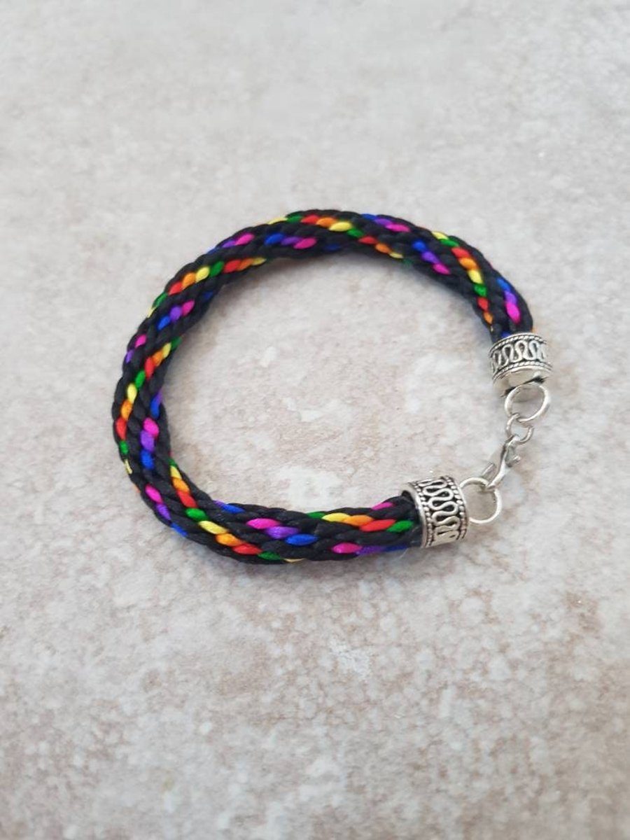 Black rainbow bracelet, boho gifts, Pride Bracelets for men or women, discreet b