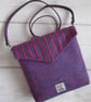 'Harris Tweed®' Crossbody Bag in blues, pinks and purples with striped flap