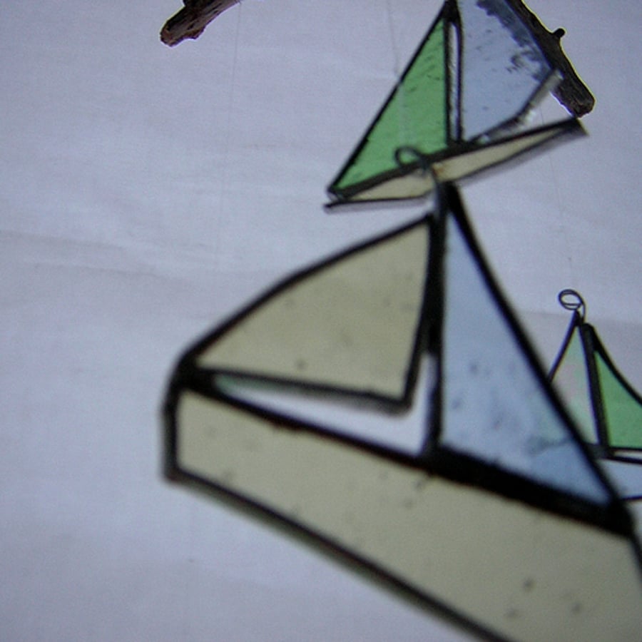 Stained Glass and Driftwood Boat Mobile