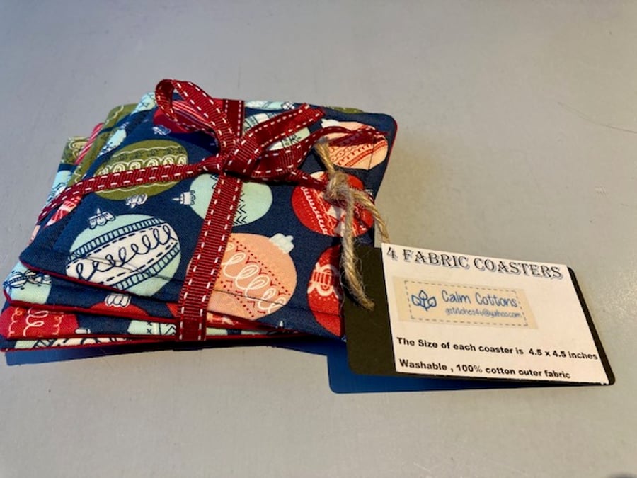 Jolly Christmas Baubles -  Navy  - Moda fabrics mug coasters