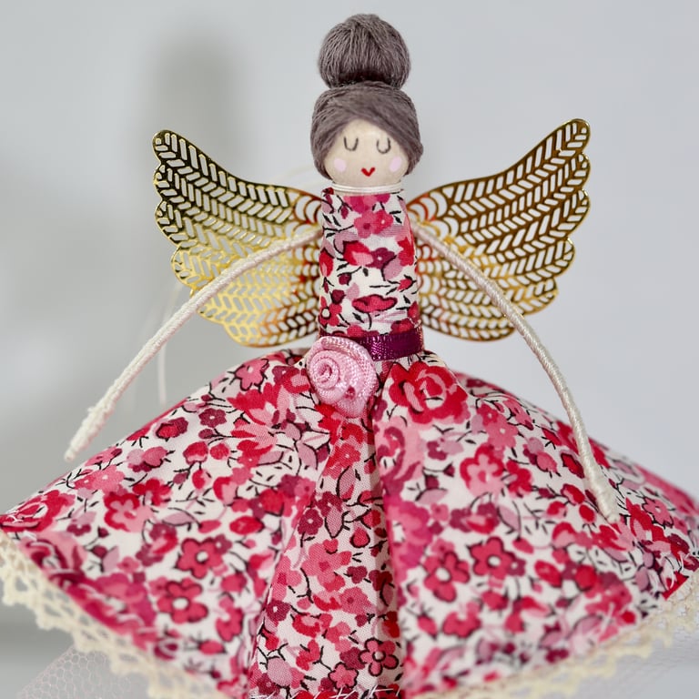 Liberty London 'Emma & Georgina' Fabric Handmade Peg Doll (Brown hair)