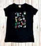 'Tea at Eleven' T-Shirt. Ladies's black Organic cotton tee! 1980's cafe theme - Image 1