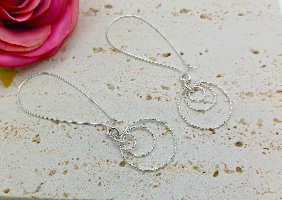 Sterling Silver Trio Ring Earrings, Sterling Silver Earrings, Statement Earrings