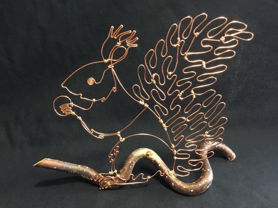 Sarah or Chester Squiggle -Free standing Wire Art Red Squirrel