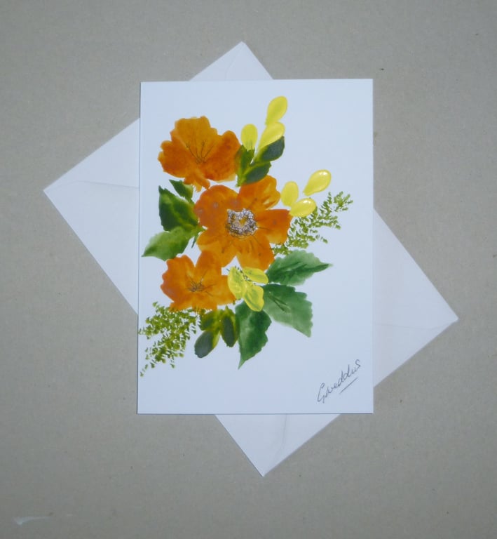 original hand painted floral blank greetings art card ( ref FA 630 D2 )