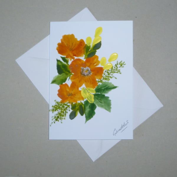 original hand painted floral blank greetings art card ( ref FA 630 D2 )