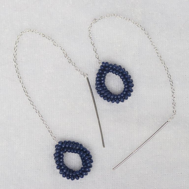 Dark Blue Teardrop Threader Earrings