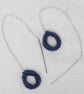 Dark Blue Teardrop Threader Earrings
