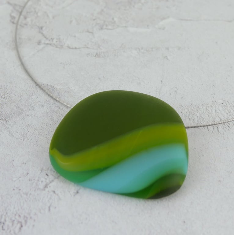Green Fused Glass Pendant on Choker Necklace