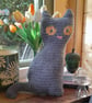 Spooky Crochet Cat Mini Cushion - Grey with white bones - Image 2