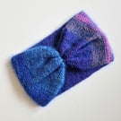 Knitted Ear Warmer Headband with Fluffy Mohair - Wide Turban Style - Ladies
