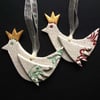Set of two ceramic Christmas bird decorations