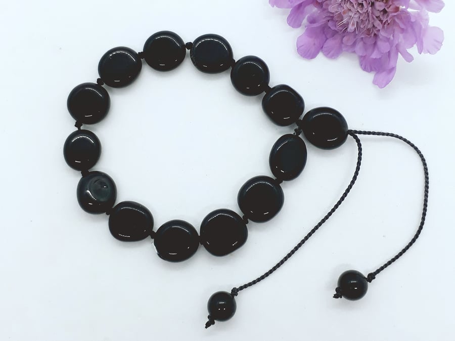 Black Onyx Nugget Silk Cord Bracelet