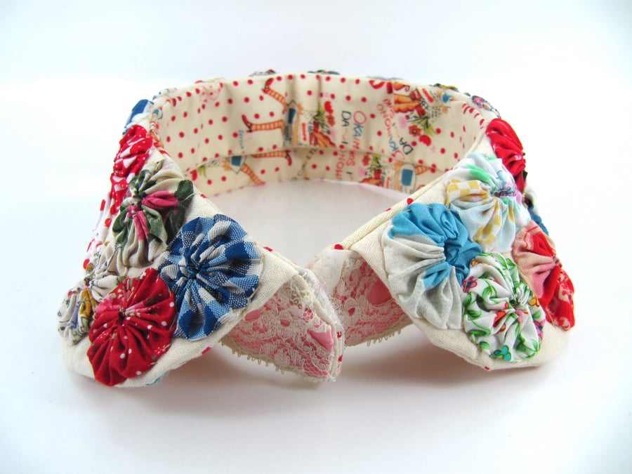 Yo-Yo Quilt Patchwork Detachable Collar - Reversible Retro