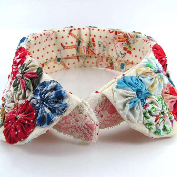 Yo-Yo Quilt Patchwork Detachable Collar - Reversible Retro