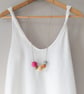 Isla - Hot pink, olive green, burnt orange necklace with grey hexagonal bead - Image 2
