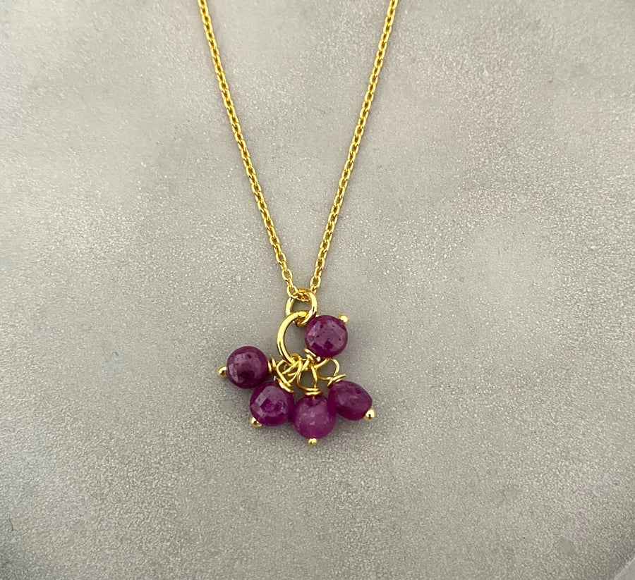 Ruby Cluster Gold Vermeil Necklace