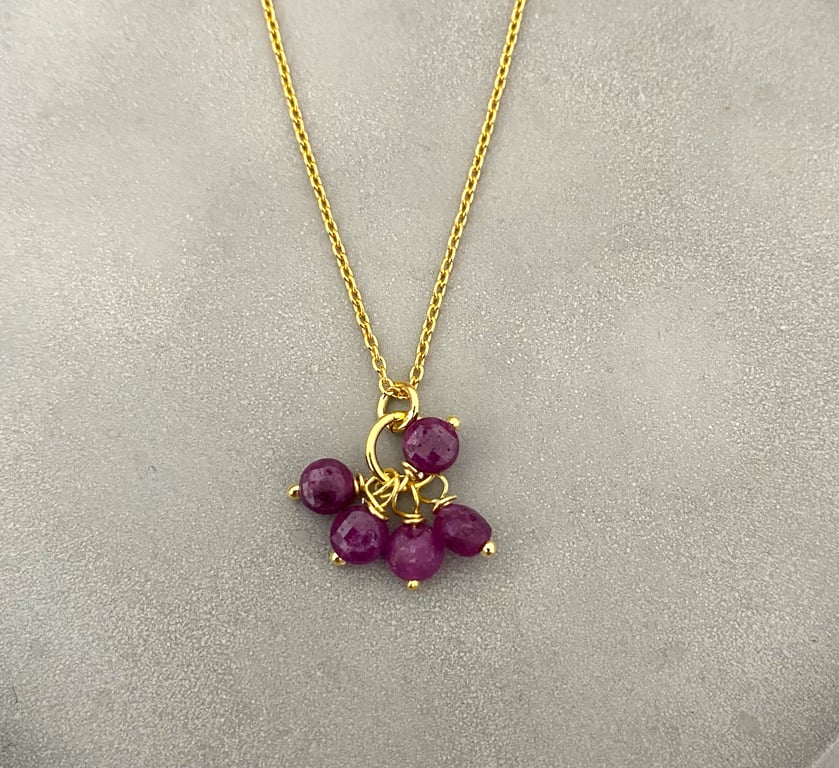 Ruby Cluster Gold Vermeil Necklace