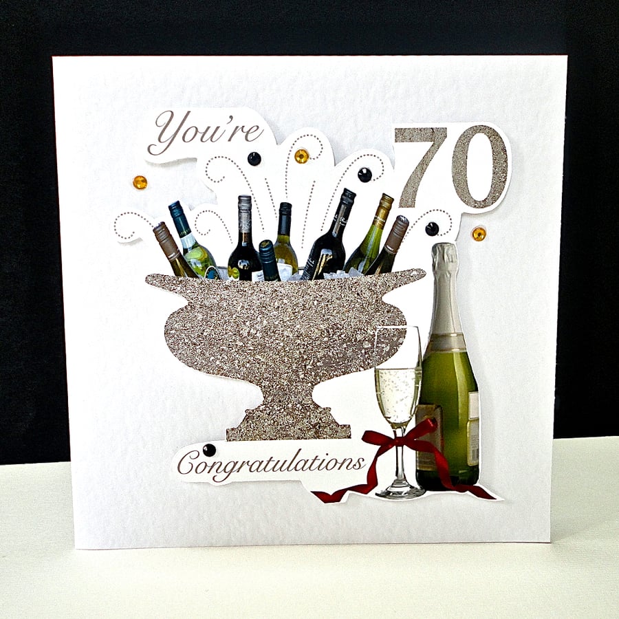 Happy 70th Birthday Celebration Bottles Handmade Card