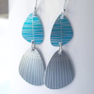 Pebble shaped mid century style turquoise and grey drop earrings