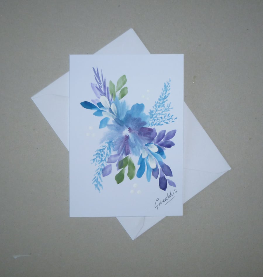 original hand painted floral greetings card ( ref FA 631 D3 )