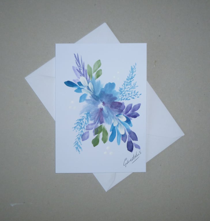 original hand painted floral greetings card ( ref FA 631 D3 )