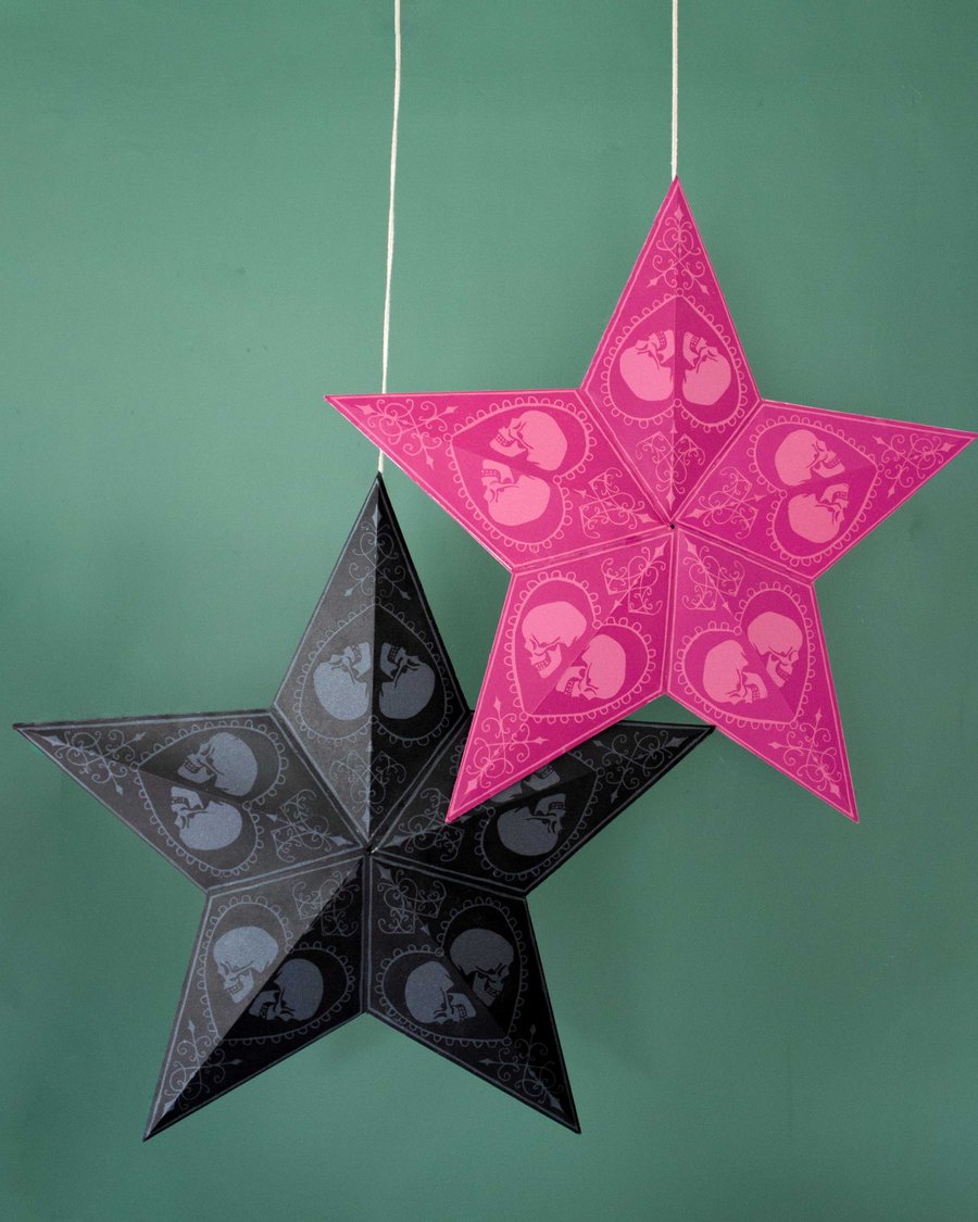 3D Hand printed Paper Star  with skulls Decoration 
