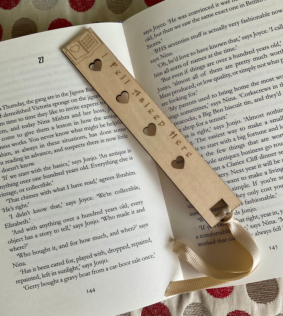 Bookmark. Wooden laser cut bookmark ‘I fell asleep here’