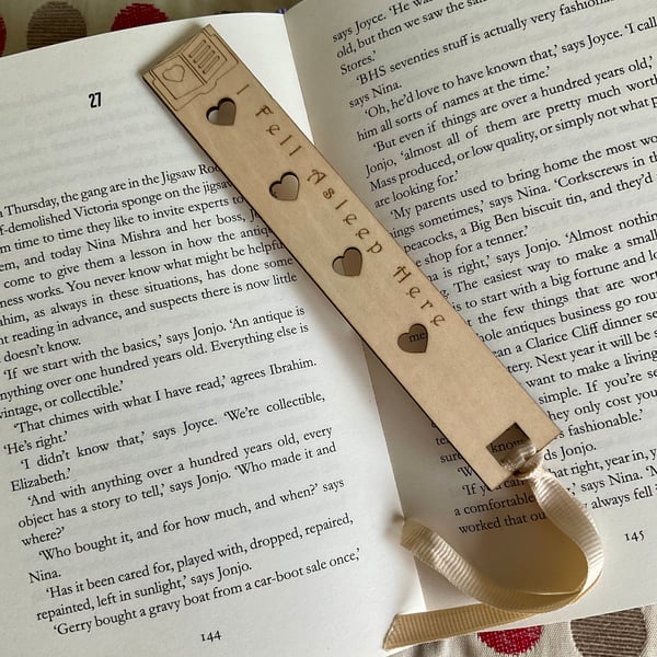 Bookmark. Wooden laser cut bookmark ‘I fell asleep here’