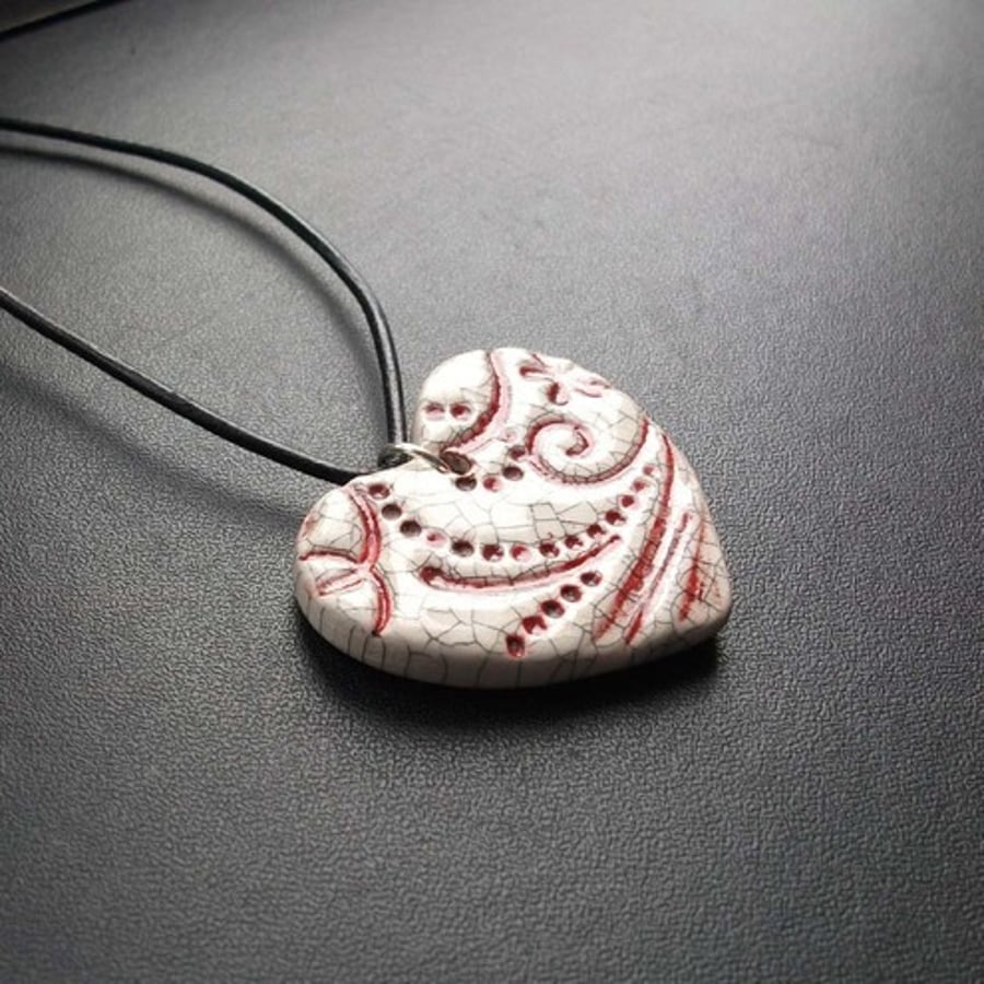 Crackle glazed red heart pendant