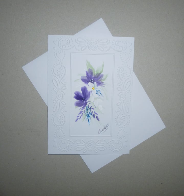 hand painted floral greetings card ( ref FA 603  A7 )