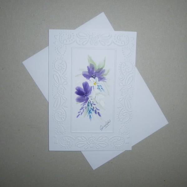 hand painted floral greetings card ( ref FA 603  A7 )
