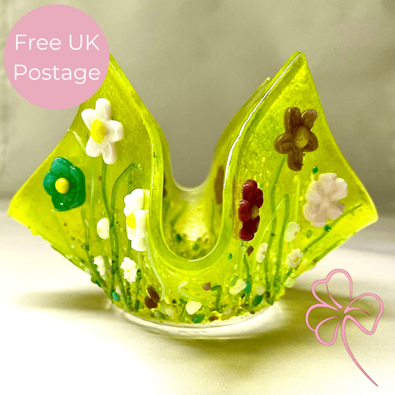 Fused Glass Wild Flower Candle Holder