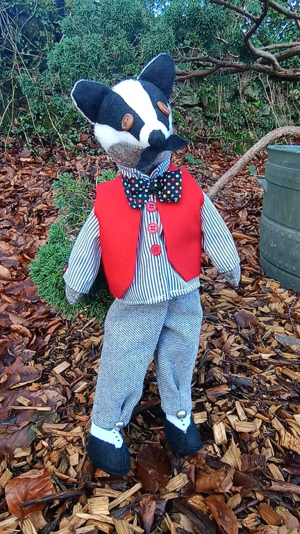 Brock The Badger - Felt and fabric handmade animal doll