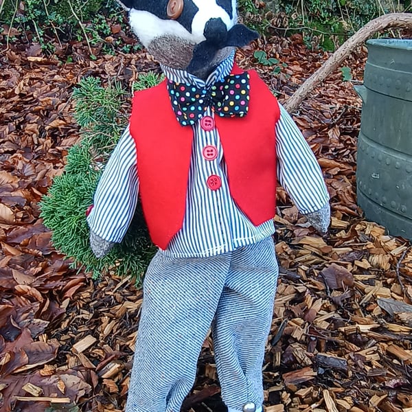 Brock The Badger - Felt and fabric handmade animal doll