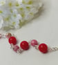 Red Coral & Pink Rain Flower Jasper Bracelet - Image 4