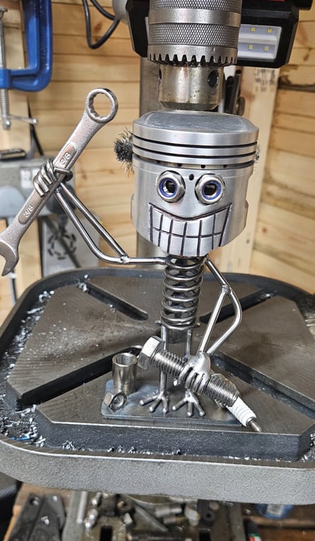 Handmade Piston Man Sculpture - Recycled Metal Art - Mechanic Gift - Automotive 
