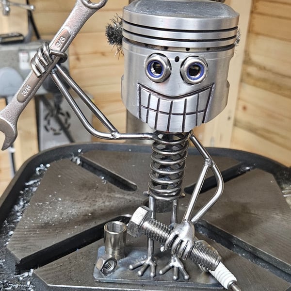 Handmade Piston Man Sculpture - Recycled Metal Art - Mechanic Gift - Automotive 