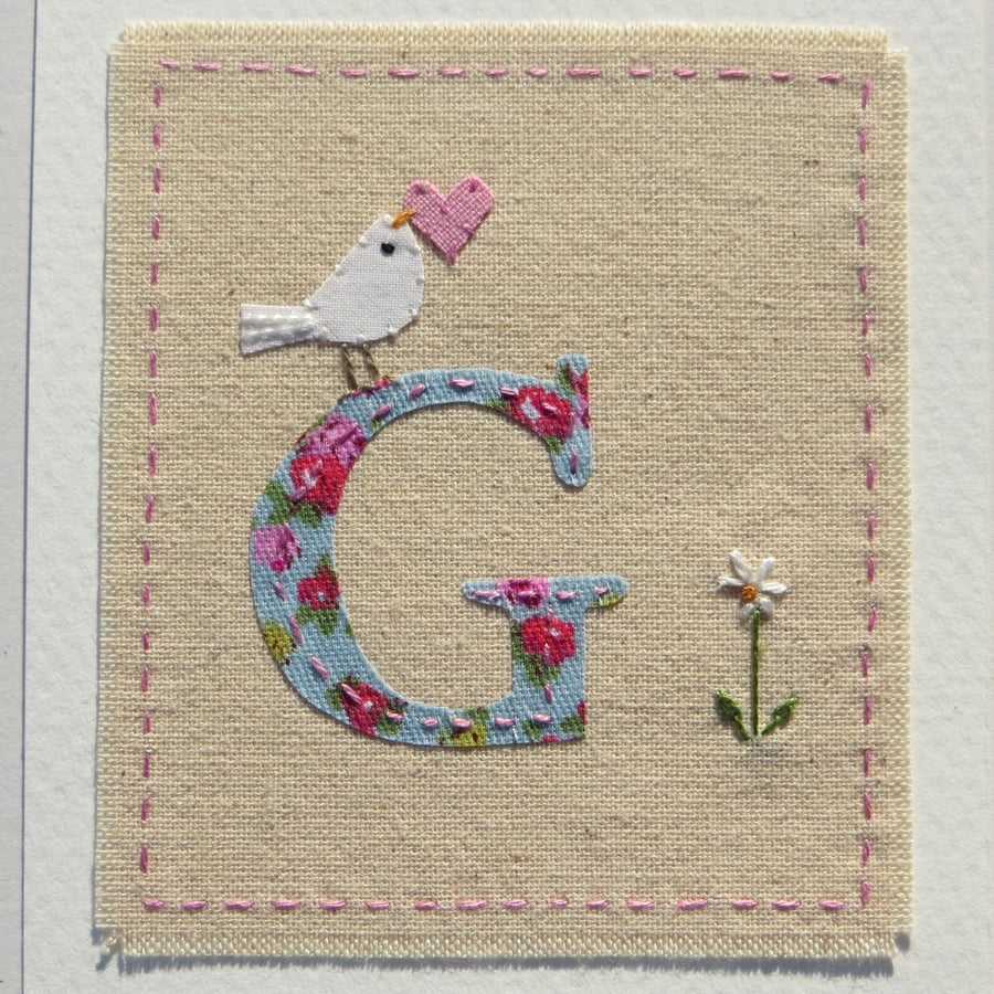 Sweet little hand-stitched letter G - New Baby, Christening or Birthday