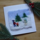 Needle felted Snowman wishes christmas greetings card
