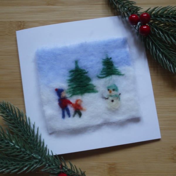 Needle felted Snowman wishes christmas greetings card