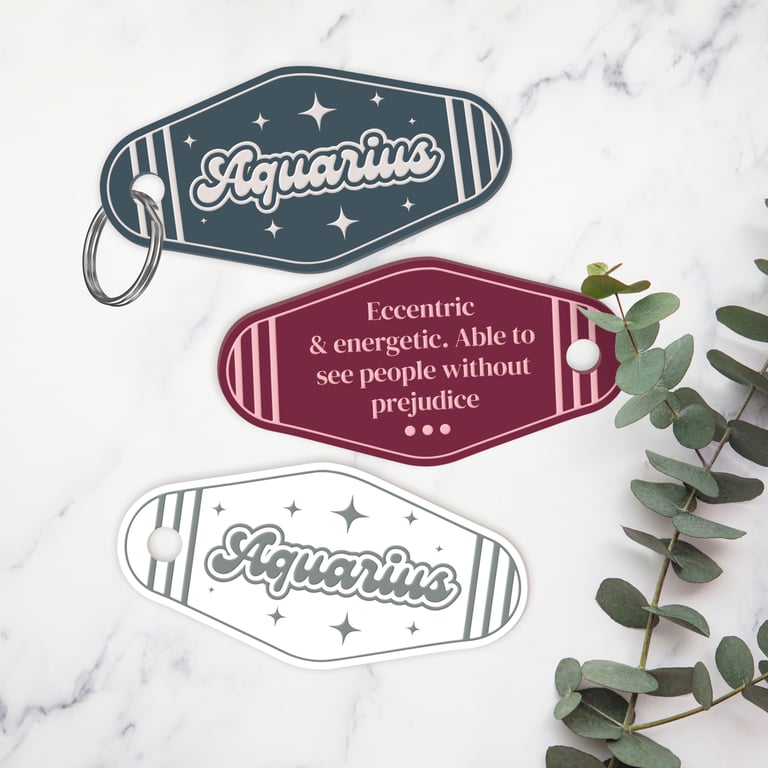 Retro Star Sign - Aquarius Keyring: Motel-Style Zodiac Keychain Birthday Gift