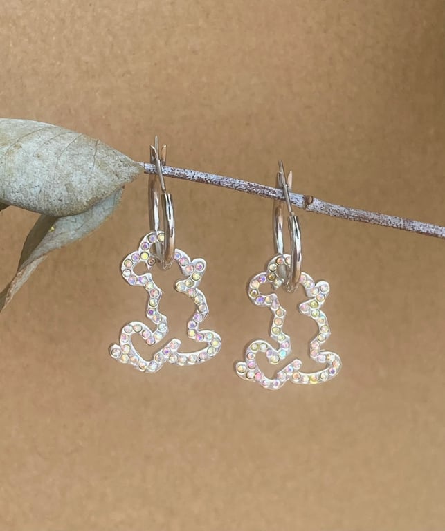 Upcycled Rhinestones Disney Mickey Mouse Charms Stainless Steel Dangle Earrings