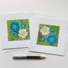 Up-cycled embroidered spring primrose garden card small artwork. 