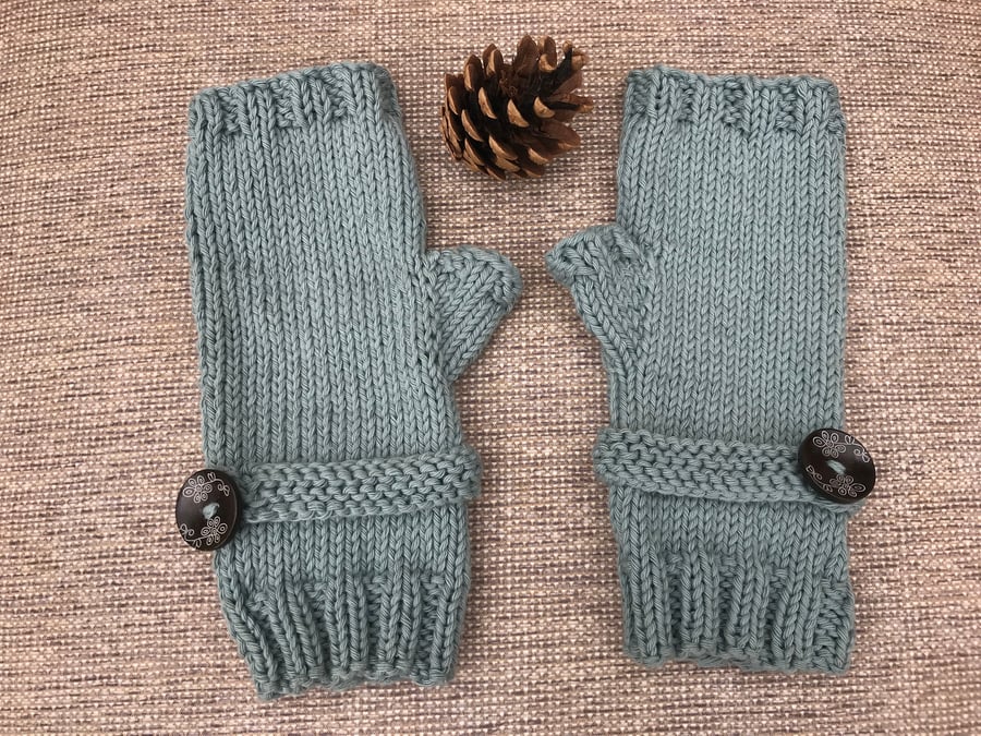Hand knitted cotton fingerless gloves , arm warmer ,mittens .Eczema sufferers