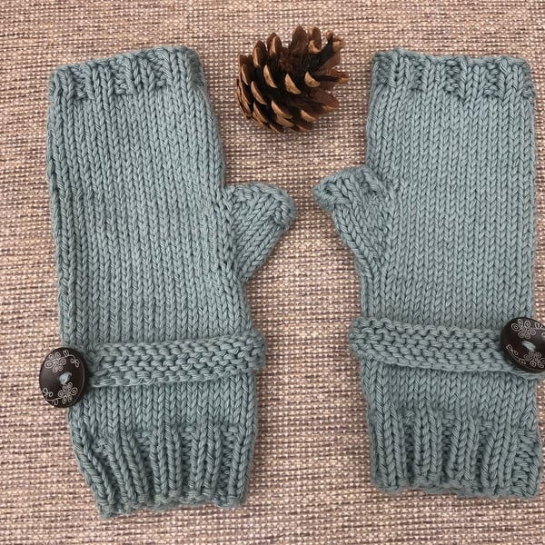 Hand knitted cotton fingerless gloves , arm warmer ,mittens .Eczema sufferers