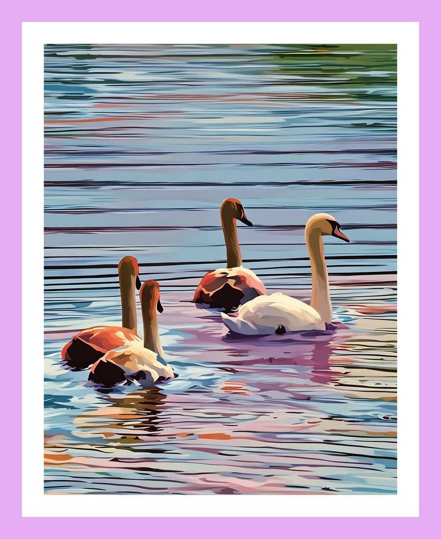Swan With Cygnets on the Fens Norfolk Greeting Card A5 Size 