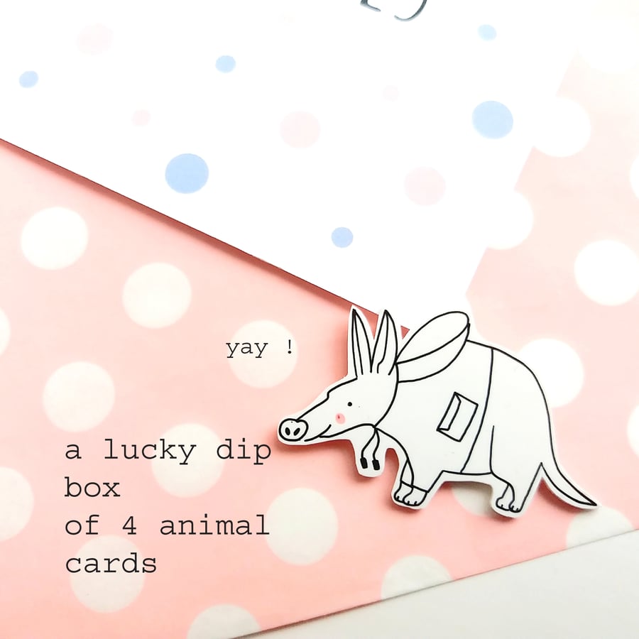lucky dip box of four handmade animal cards