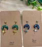 Moon and Star Earrings, Blue or Teal Green, Polymer Clay Earrings
